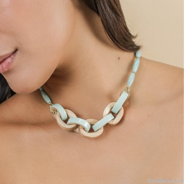 Колье Nature Bijoux, Mississippi, с амазонитом, деревом и цветной эмалью, NB25.1-15-43373 бирюзовый